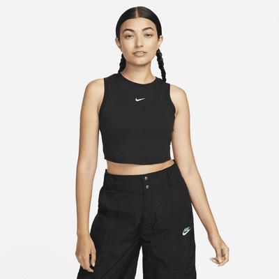 Nike Womens Nike Essential Rib Crop Tank - Womens Black/Beige Product Image