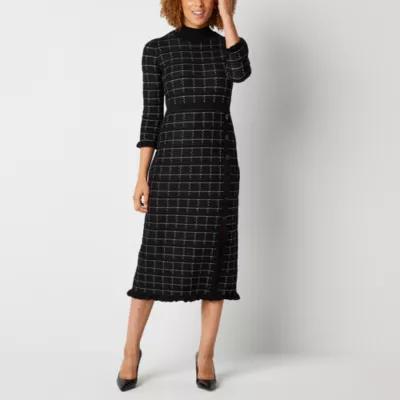 Studio 1 Womens 3/4 Sleeve Midi Sweater Dress Product Image