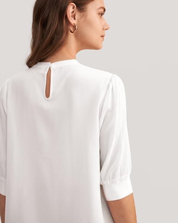 Elegant Casual Silk Tee With Rib Cuff Product Image