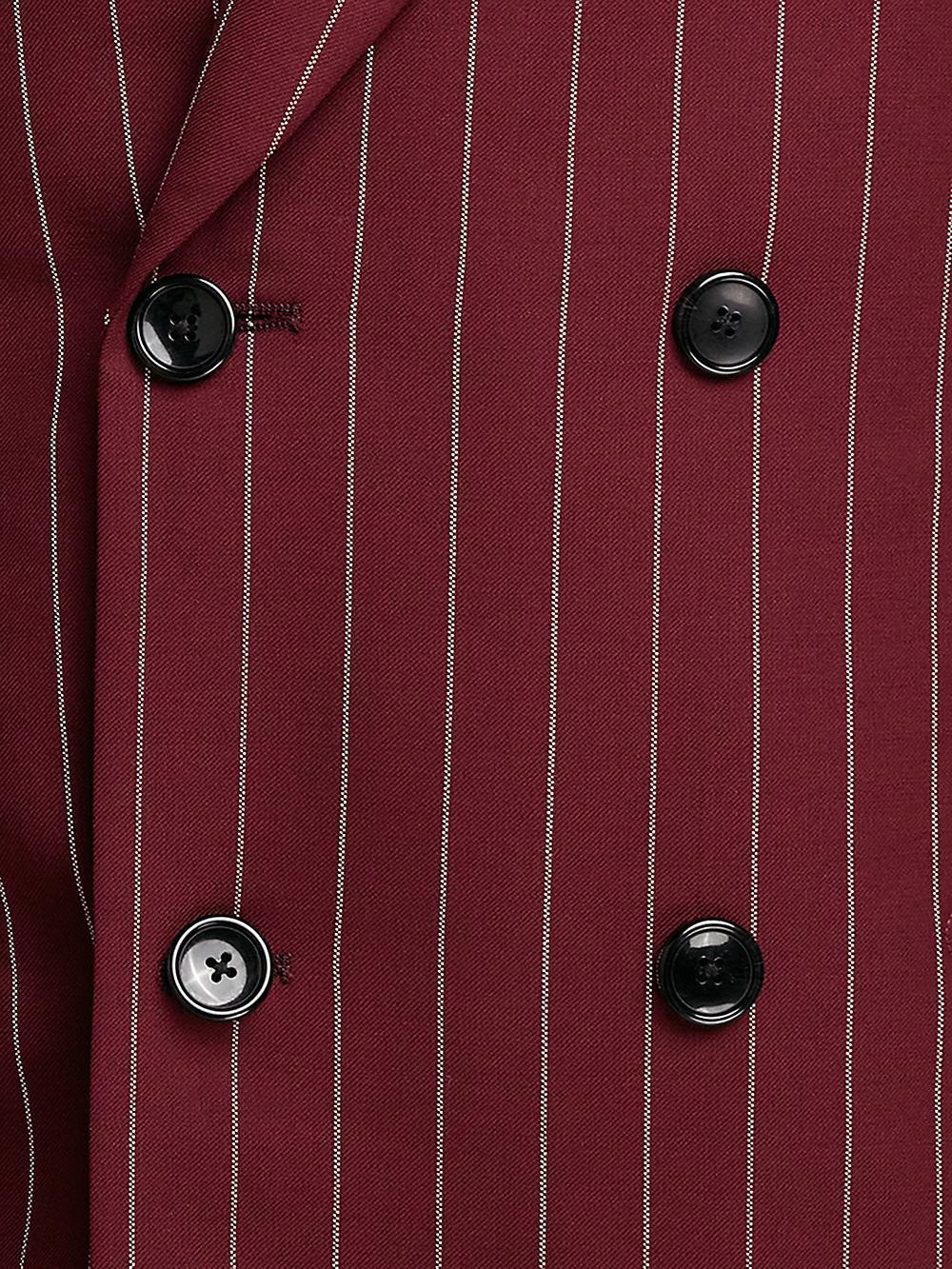 Wool Stretch Stripe Double Breasted Peak Lapel Suit - Burgundy Product Image