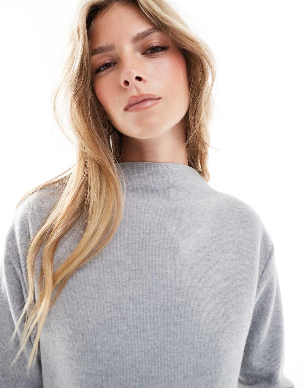 ASOS DESIGN funnel neck super soft sweat in gray heather - part of a set Product Image