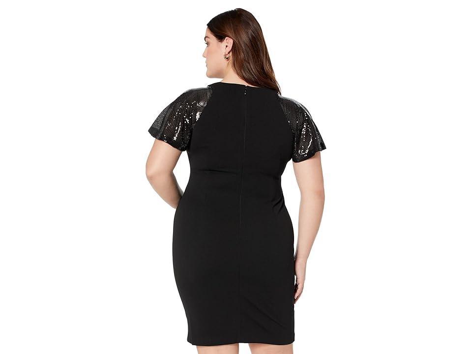 Calvin Klein Scuba Crepe Sheath Dress with Sequin Flutter Sleeve Black 1) Women's Dress Product Image