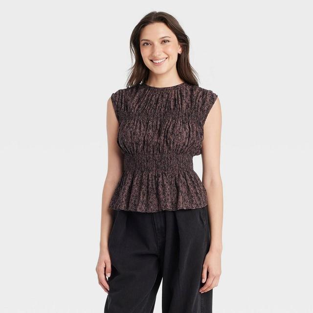 Womens Peplum Blouse - Universal Thread Black/Brown Floral Product Image