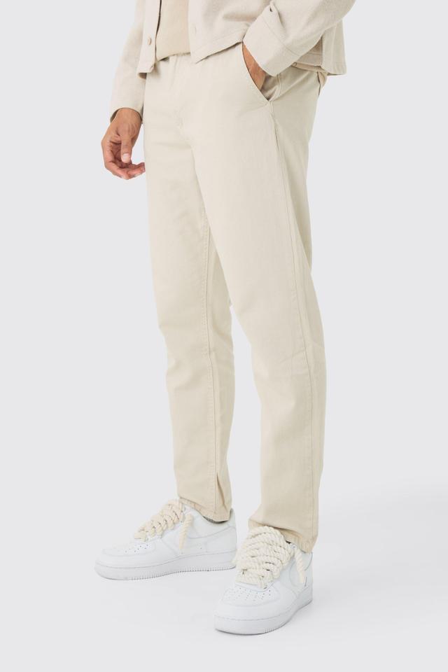 Tapered Chinos With Drawcords In Stone | boohooMAN USA Product Image