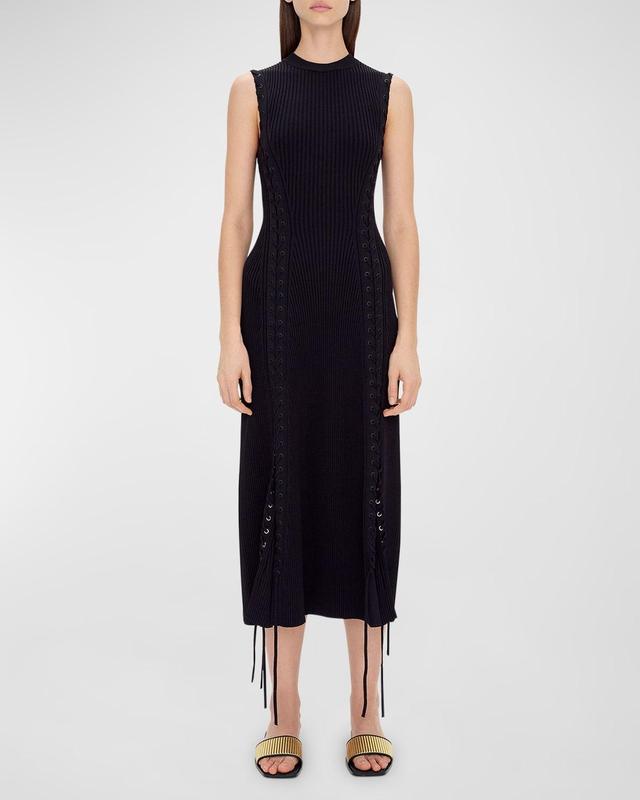 Womens Lorena Lace-Up Ribbed Midi-Dress Product Image