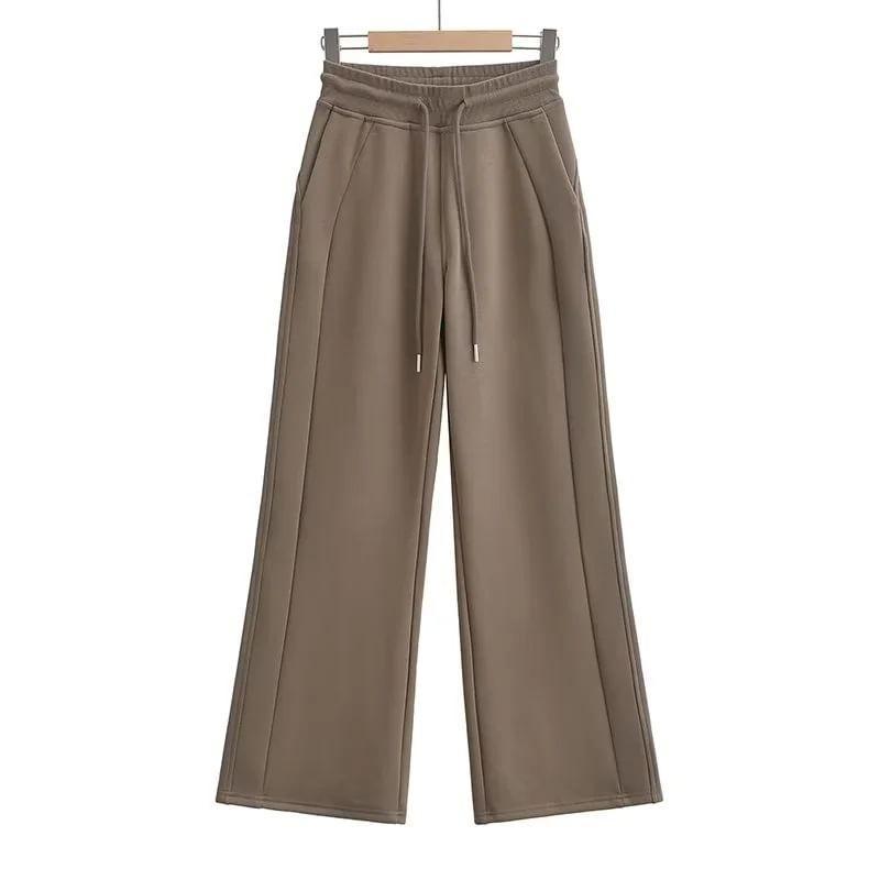 Drawstring Waist Plain Wide Leg Sweatpants product image