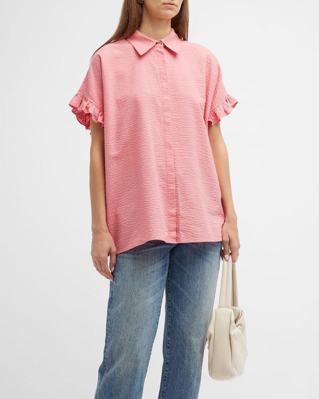 Womens Darcy Ruffled Seersuckered Cotton Shirt - Pink - Size XS - Pink - Size XS Product Image