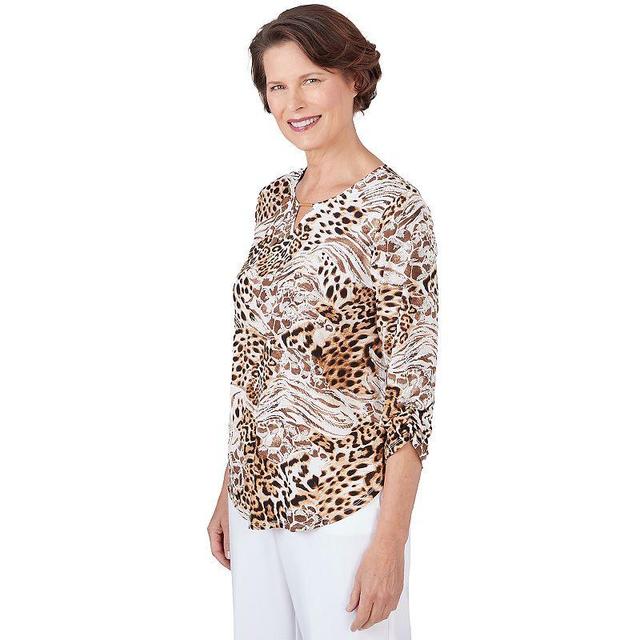 Womens Alfred Dunner Classics 3/4 Sleeve Animal Puff Blouse Product Image