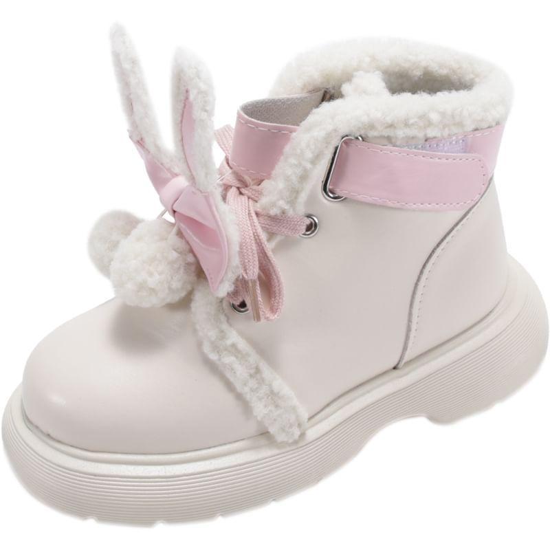 Platform Pom Pom Bow Fleece-Lined Lace Up Short Boots product image