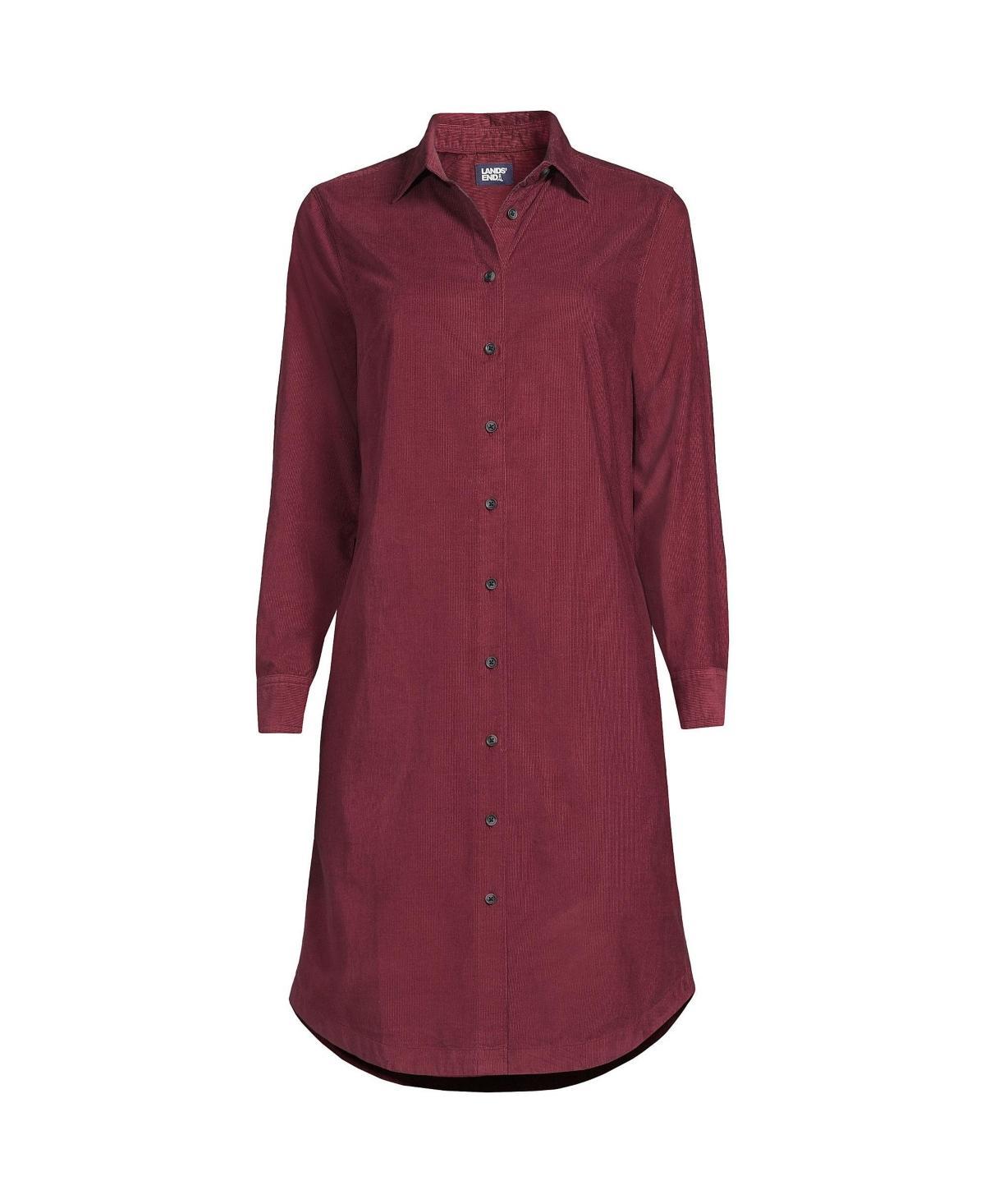 Womens Lands End Pinwale Cord Button Front Dress Rich Red Product Image