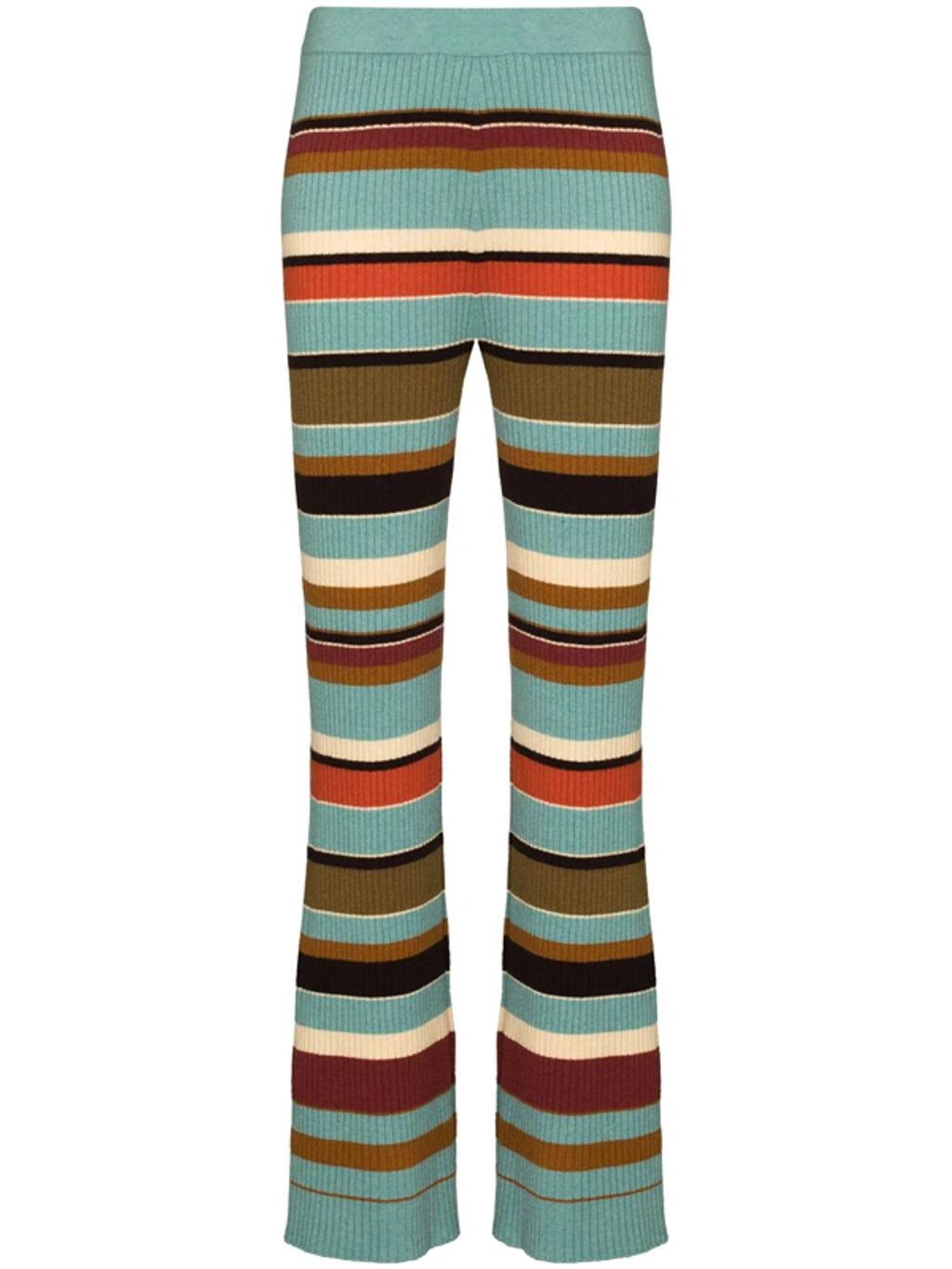 Rochelle Striped Ribbed Wool And Cashmere-blend Flared Pants In Blue Product Image