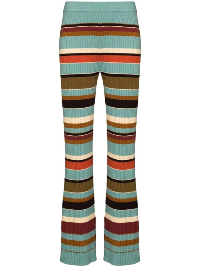 Rochelle Striped Ribbed Wool And Cashmere-blend Flared Pants In Blue Product Image