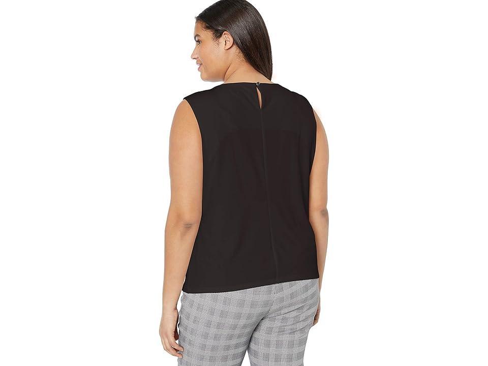 Calvin Klein Plus Size Solid Matte Jersey Pleat Round Neck Sleeveless Tank Top Product Image