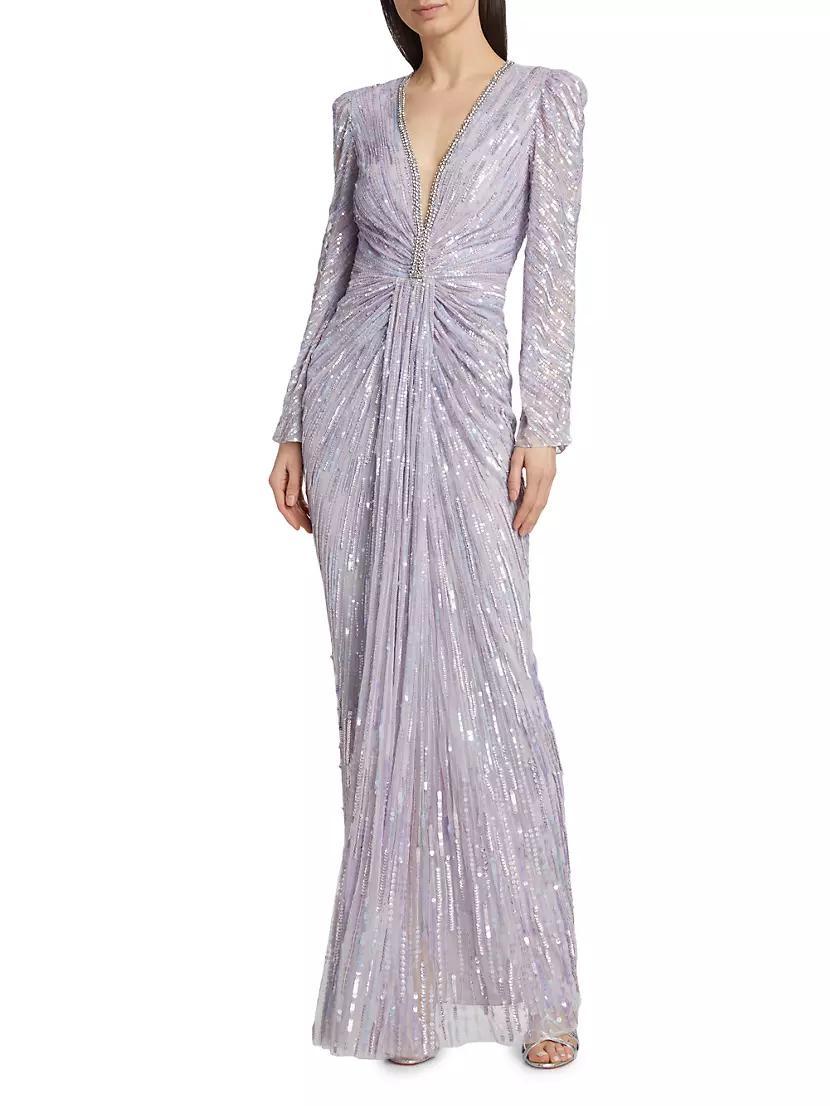 Darcy Beaded Tulle Column Gown Product Image