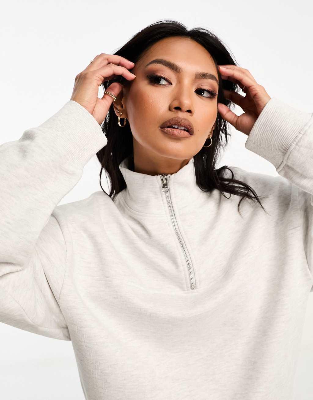 ASOS DESIGN half zip sweatshirt in ice heather Product Image