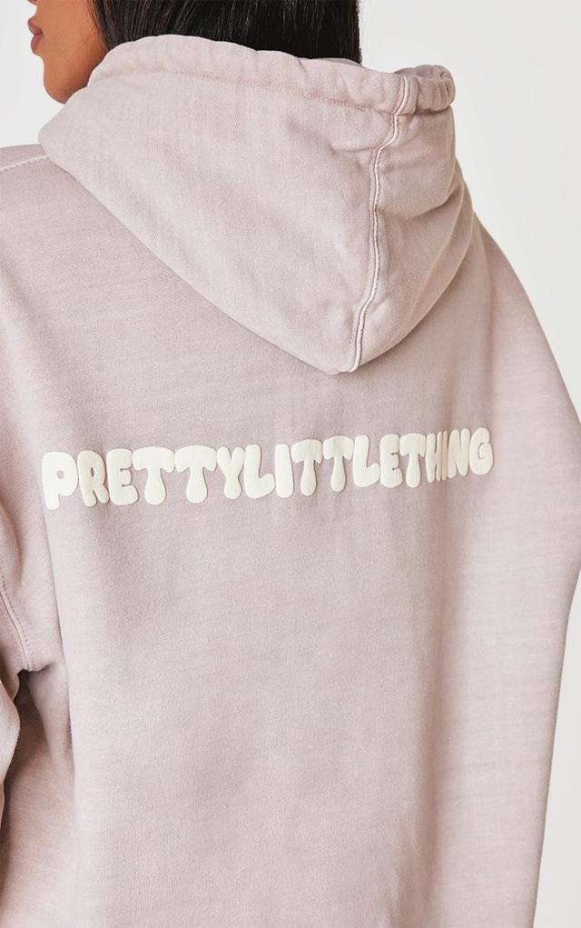 PRETTYLITTLETHING Taupe Puff Back Print Hoodie Product Image