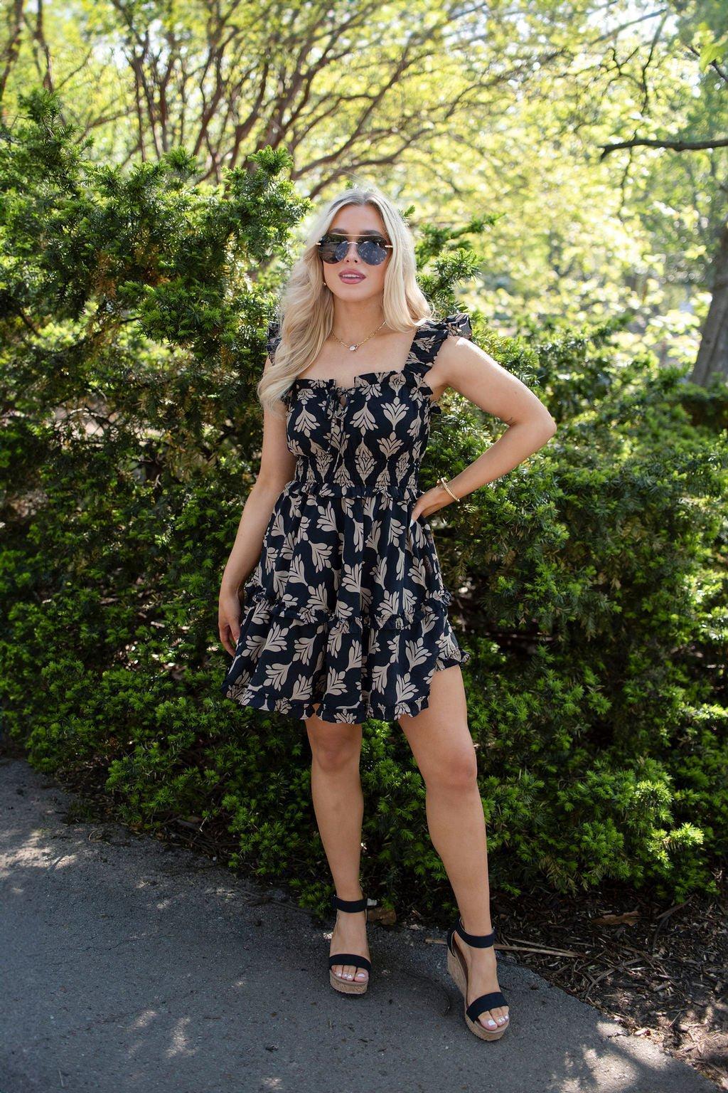 Black Print Ruffled Mini Dress - FINAL SALE Product Image