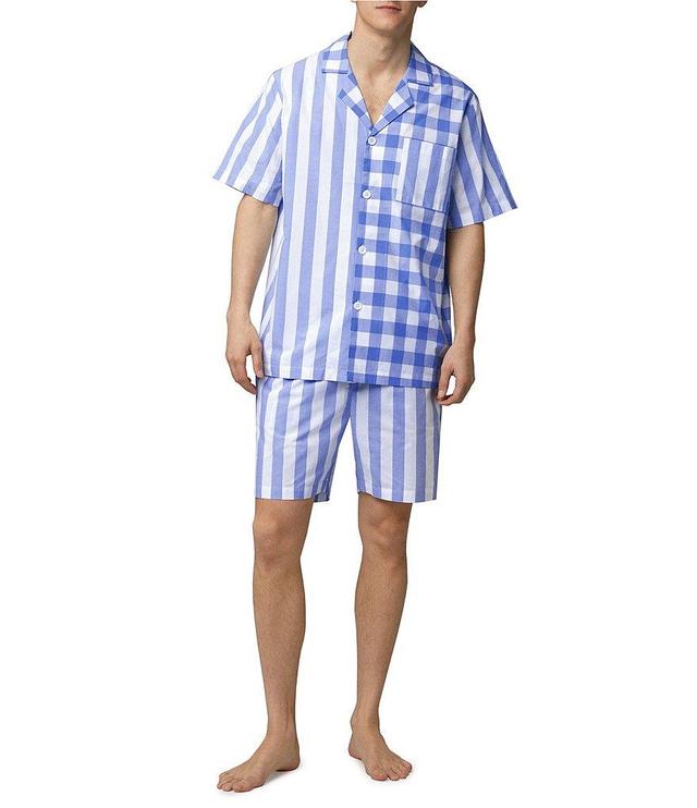 BedHead Pajamas Short Sleeve Bengal Stripe/Checked Woven Pajama Top & Striped Pajama Shorts Set Product Image