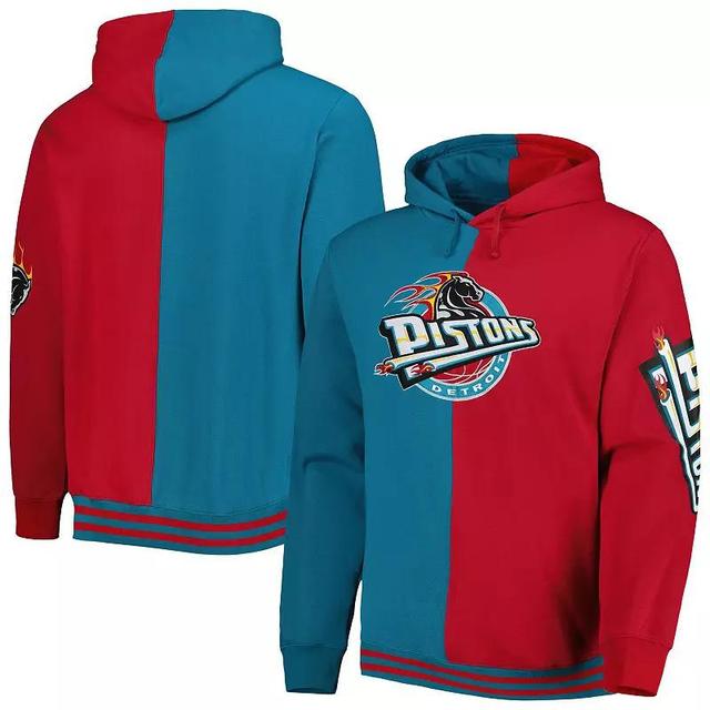 Mens Mitchell & Ness Teal/Red Detroit Pistons Big & Tall Hardwood Classics Split Pullover Hoodie Product Image