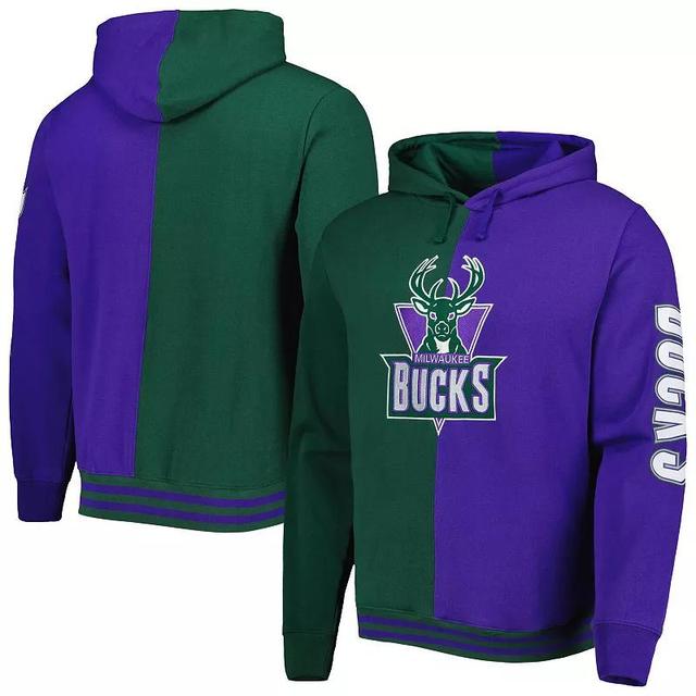 Mens Mitchell & Ness Hunter Green/Purple Milwaukee Bucks Big & Tall Hardwood Classics Split Pullover Hoodie Product Image