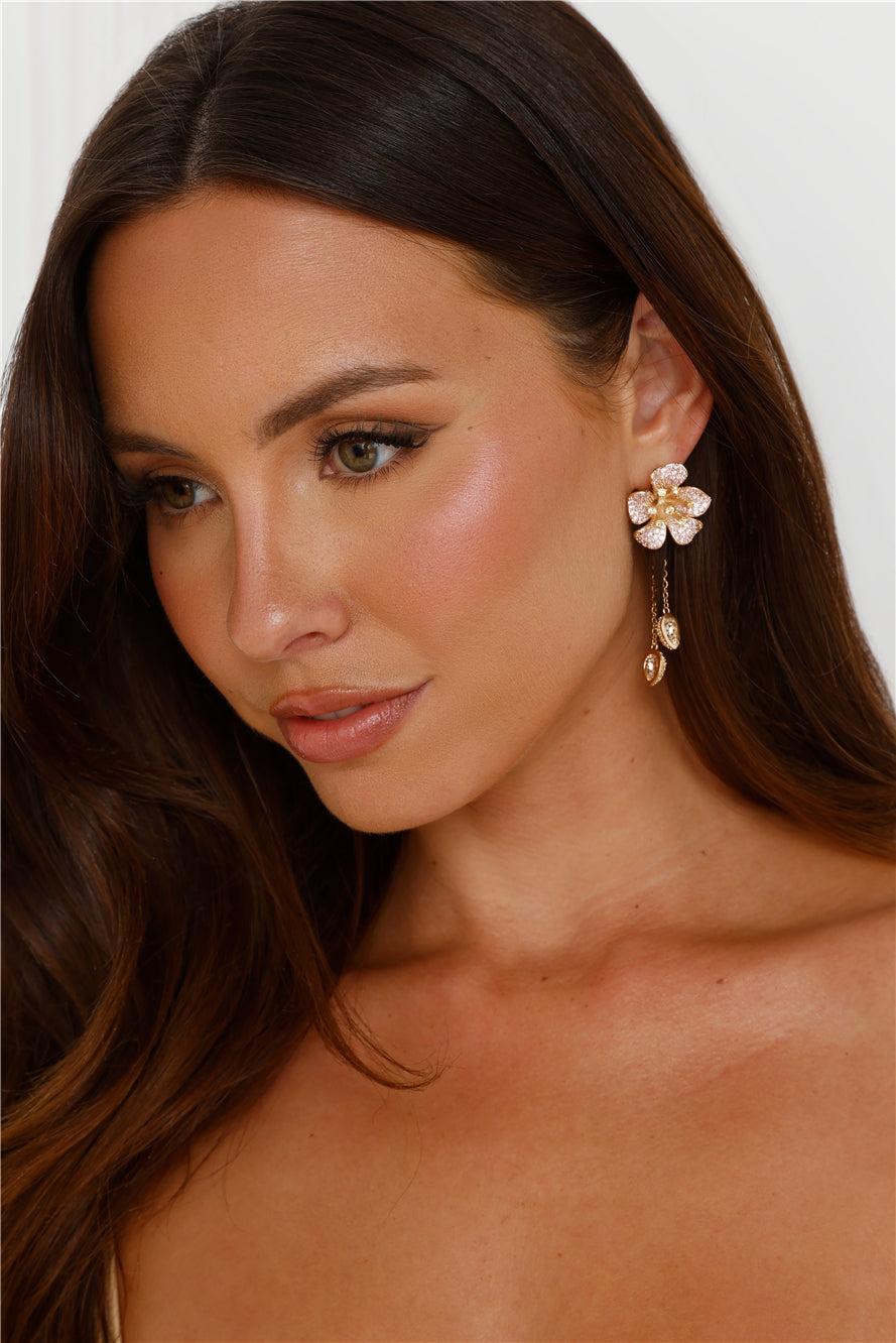 18k Gold Plated Floral Sparklers Earrings Gold Product Image