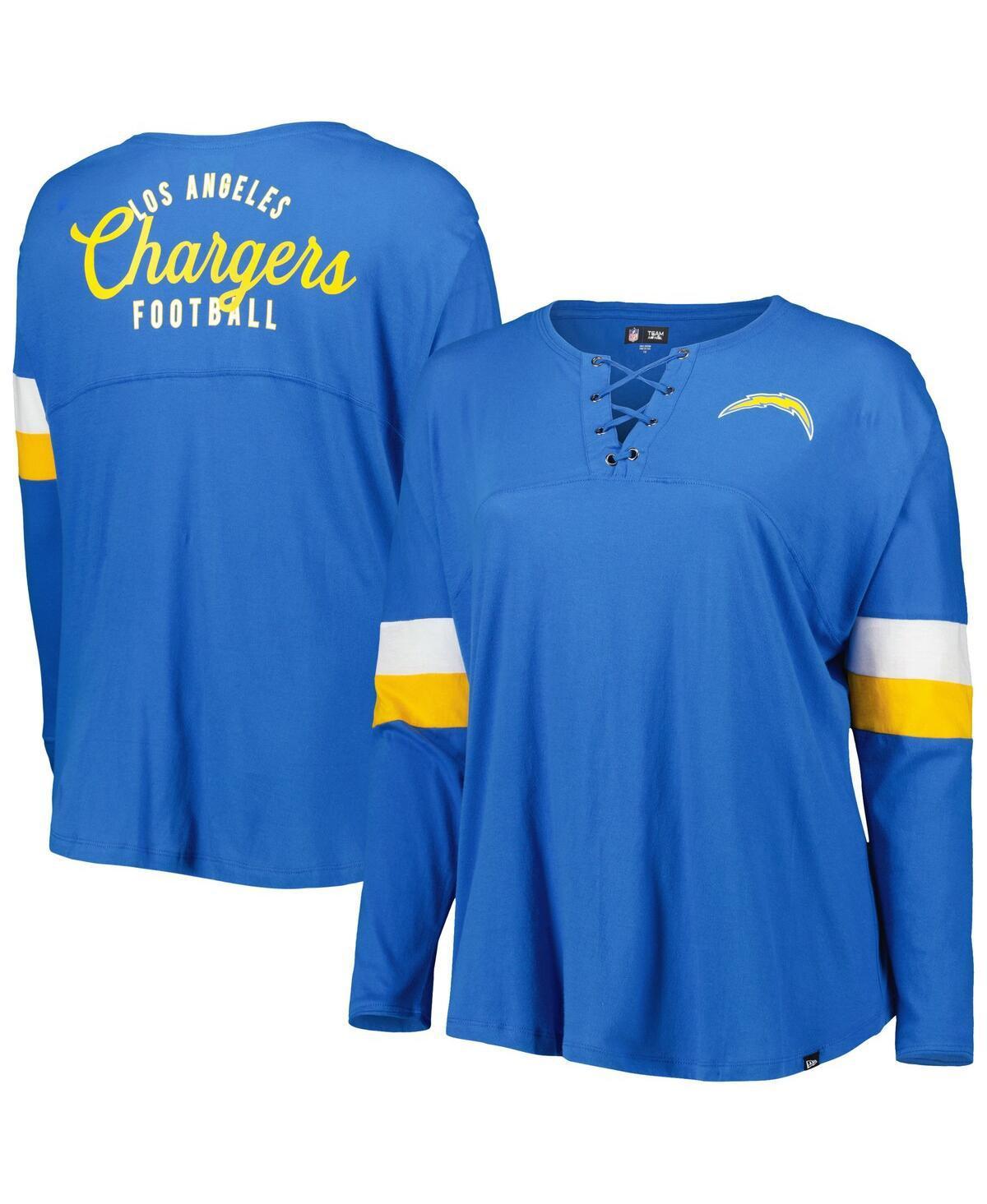 Womens New Era Powder Blue Los Angeles Chargers Plus Size Athletic Varsity Lace-Up V-Neck Long Sleeve T-Shirt Product Image