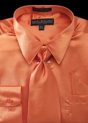 Satin Dress Shirt Regular Fit in Orange With Tie And Pocket Square Product Image