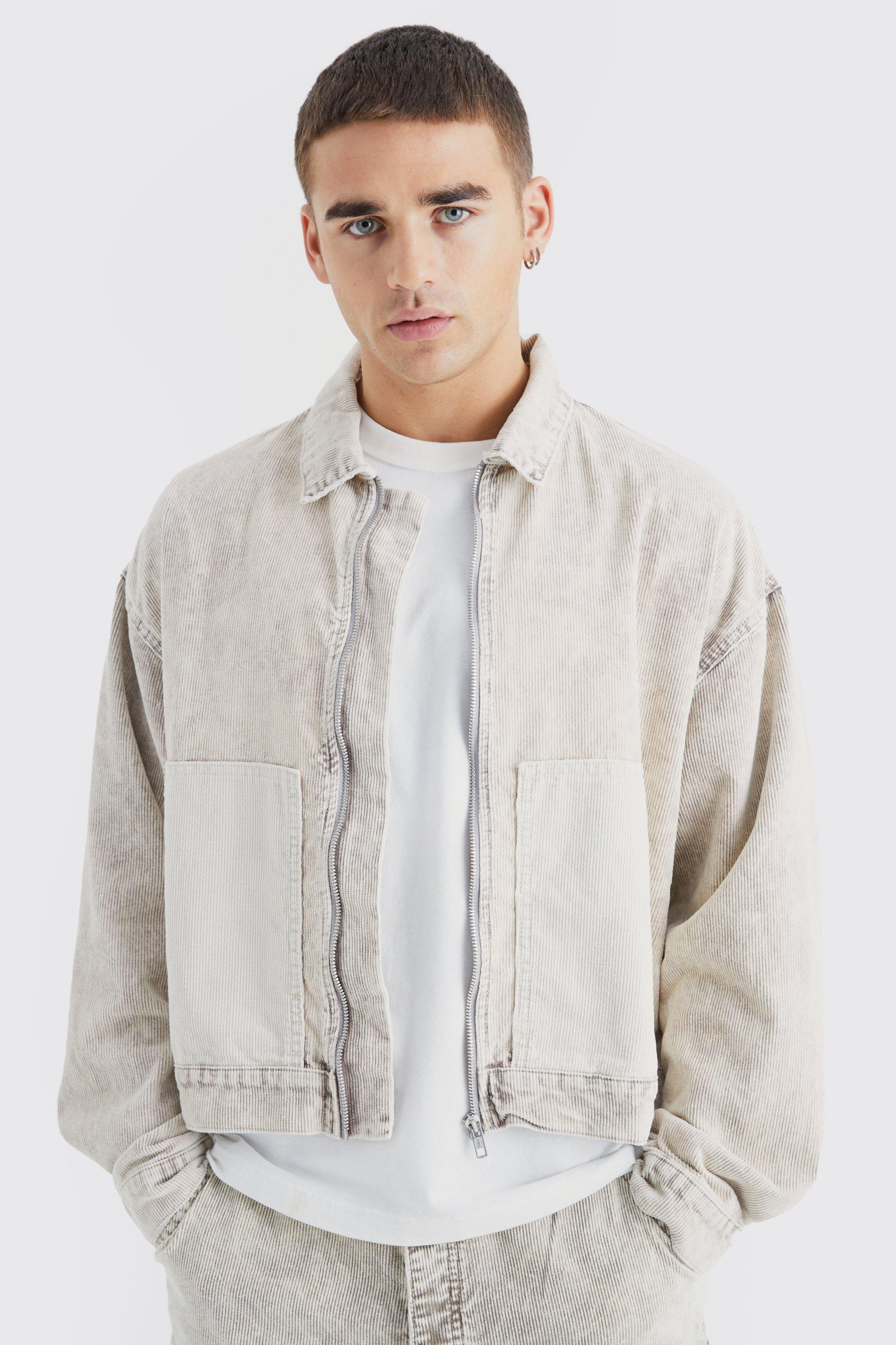 Boxy Colour Block Acid Wash Corduroy Jacket | boohooMAN USA Product Image