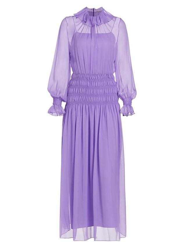 Womens Long-Sleeve Silk Midi-Dress Product Image