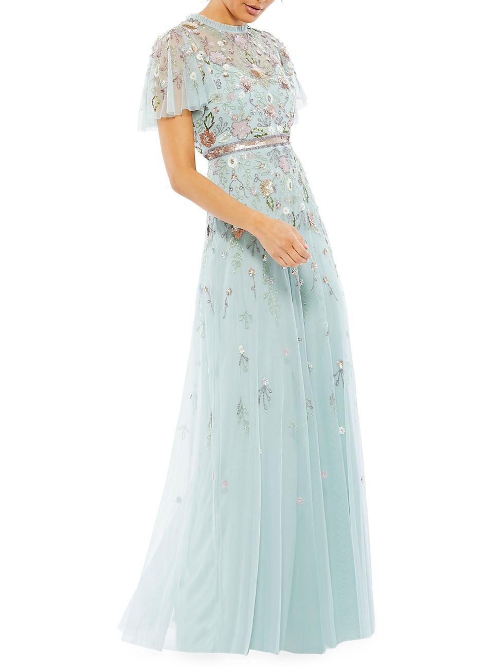 Womens Embellished High-Neck Butterfly-Sleeve Gown Product Image