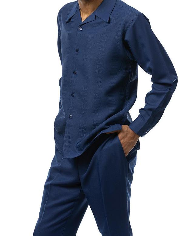 Navy Tone-on-Tone 2 Piece Long Sleeve Walking Suit Set Product Image