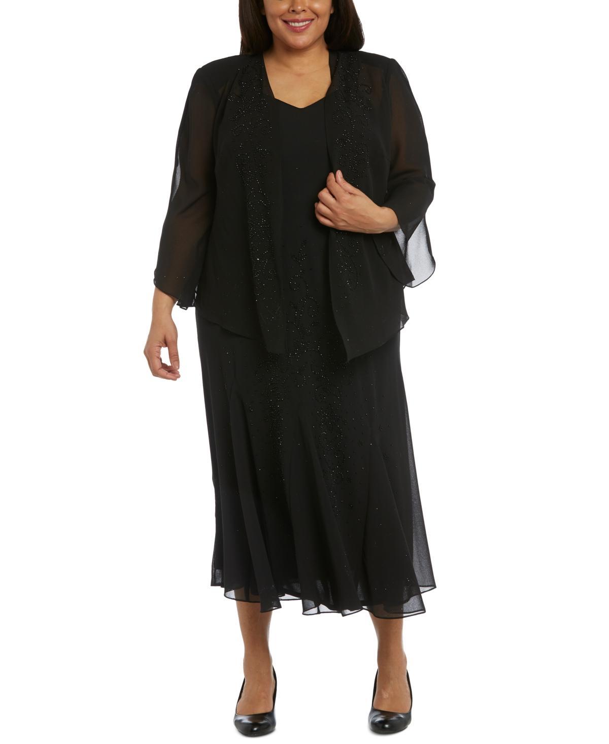 R&M Richards Plus Size Beaded V-Neck Dress and Jacket Product Image