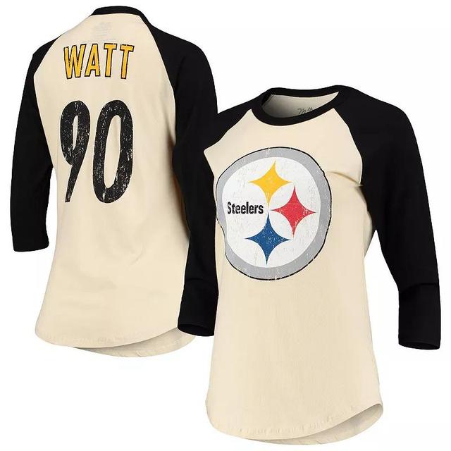 Womens T.j. Watt Cream Pittsburgh Steelers Player Raglan Name Number 3/4 Sleeve T-shirt - Cream Product Image