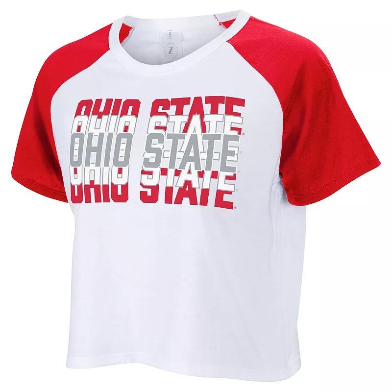 Womens ZooZatz Ohio State Buckeyes Colorblock Repeat Raglan Cropped T-Shirt Product Image