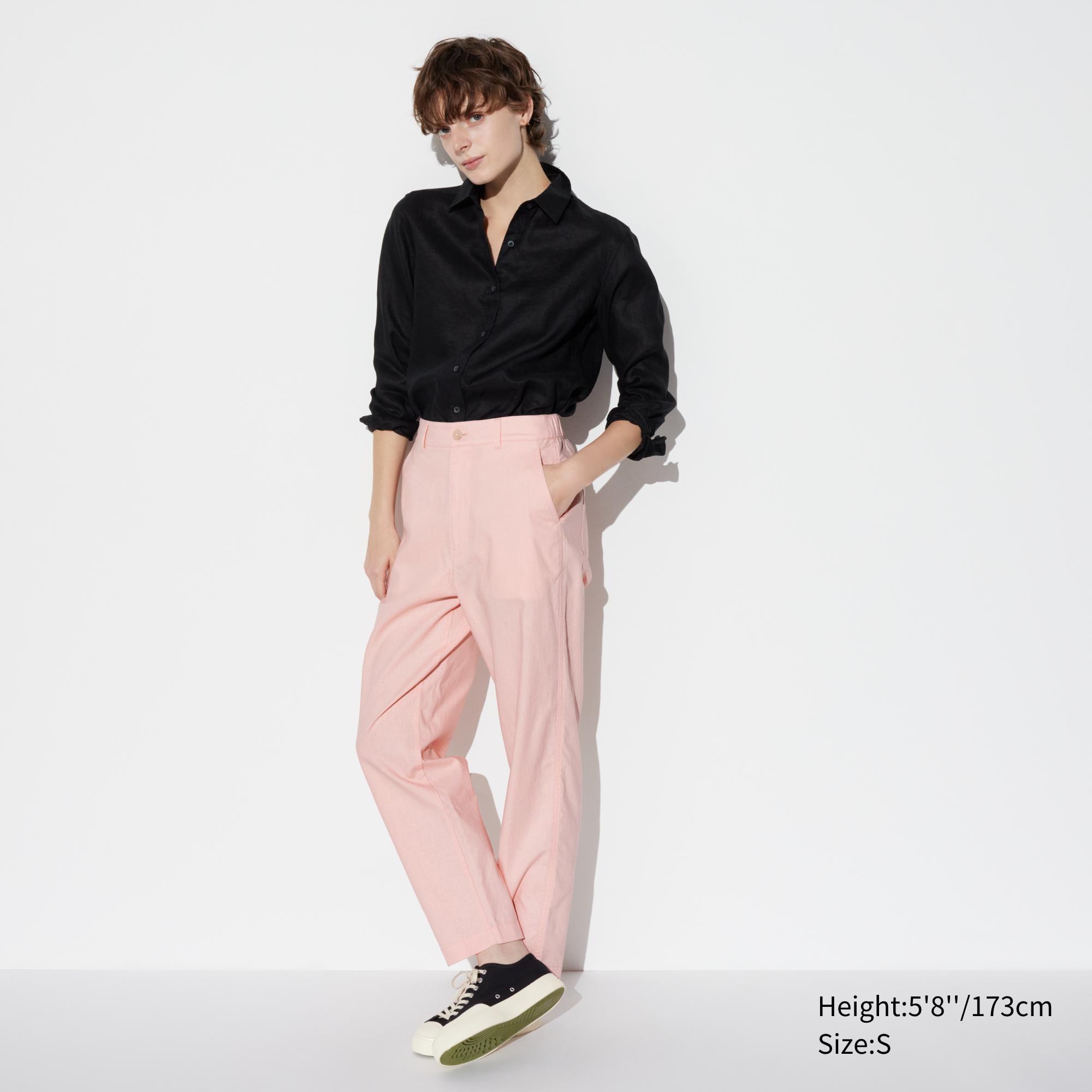 Womens Linen Cotton Tapered Pants (Tall) Pink XS UNIQLO US product image