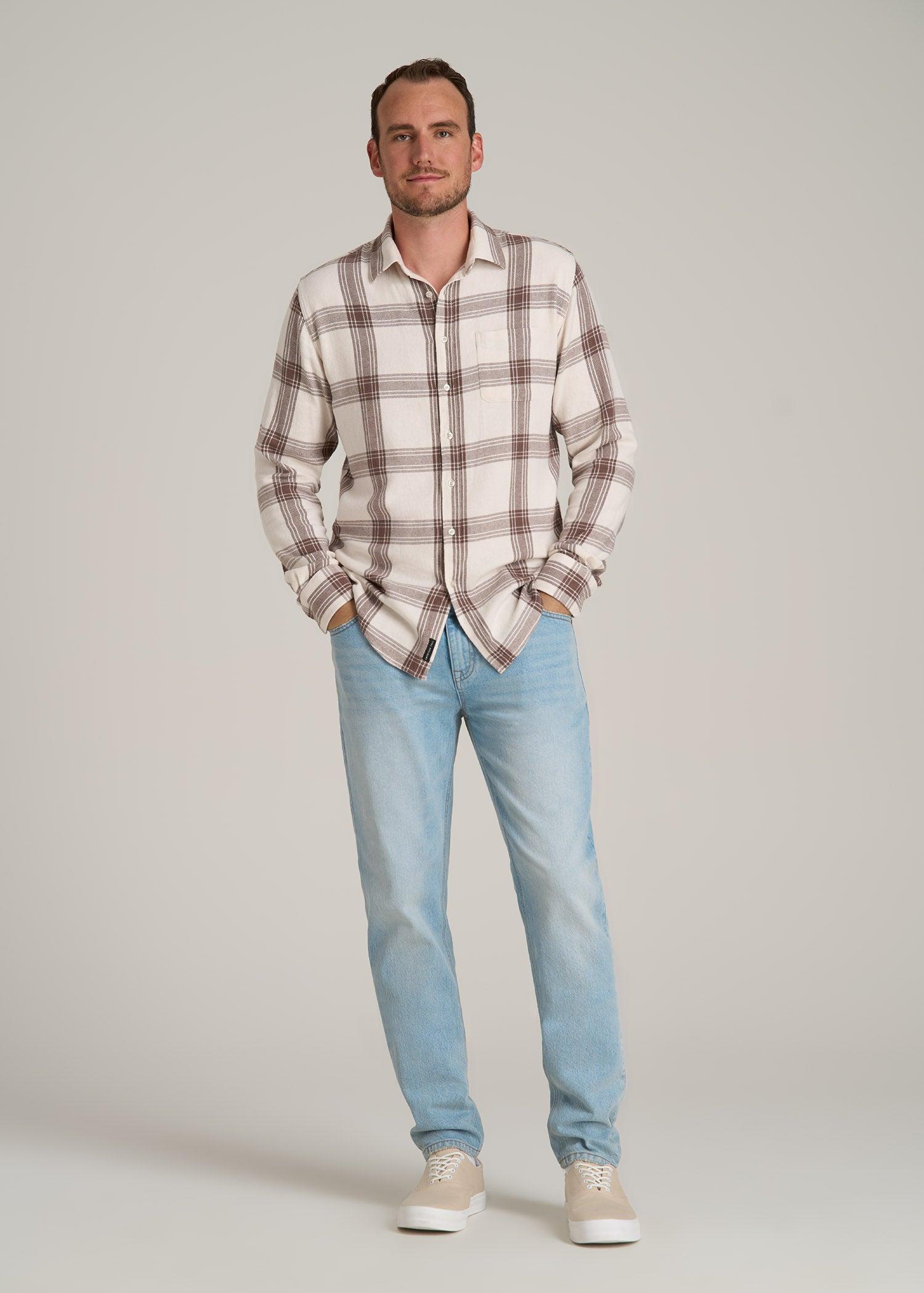 Nelson Flannel Shirt for Tall Men in Beige Plaid Product Image