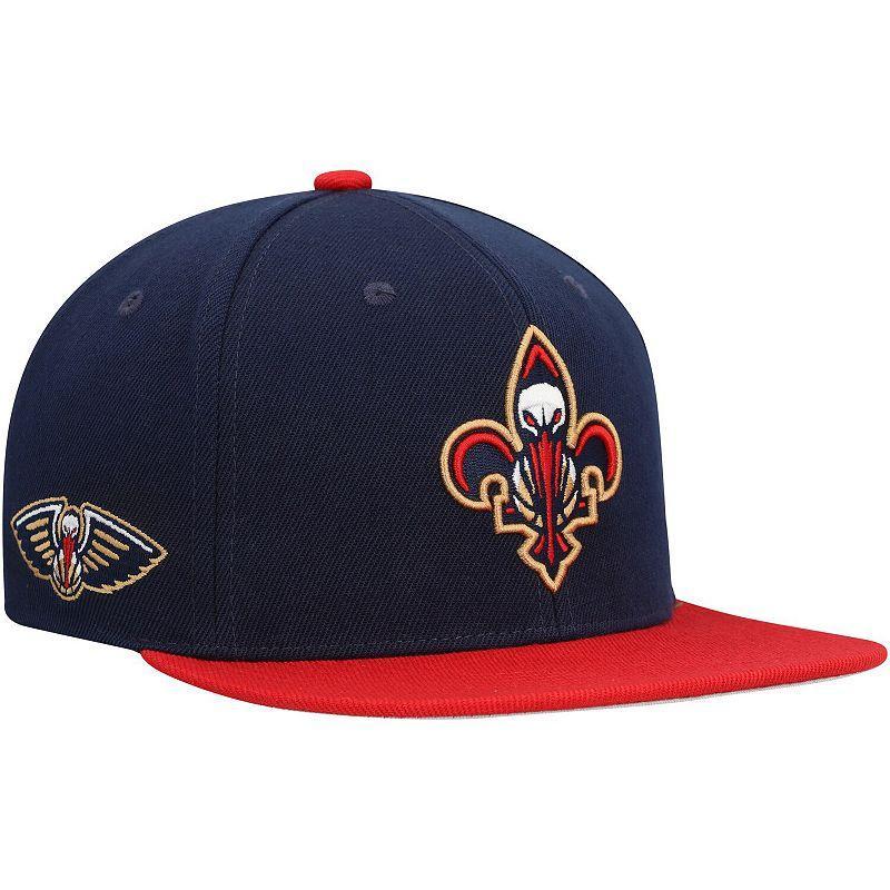 Mens Mitchell & Ness /Red New Orleans Pelicans Side Core 2.0 Snapback Hat, Blue Product Image