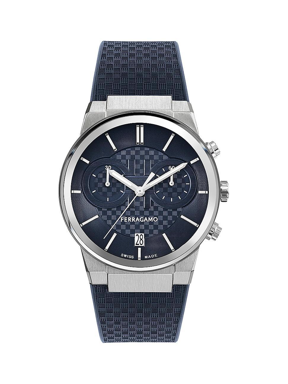 Salvatore Ferragamo Mens Swiss Chronograph Blue Silicone Strap Watch 41mm Product Image