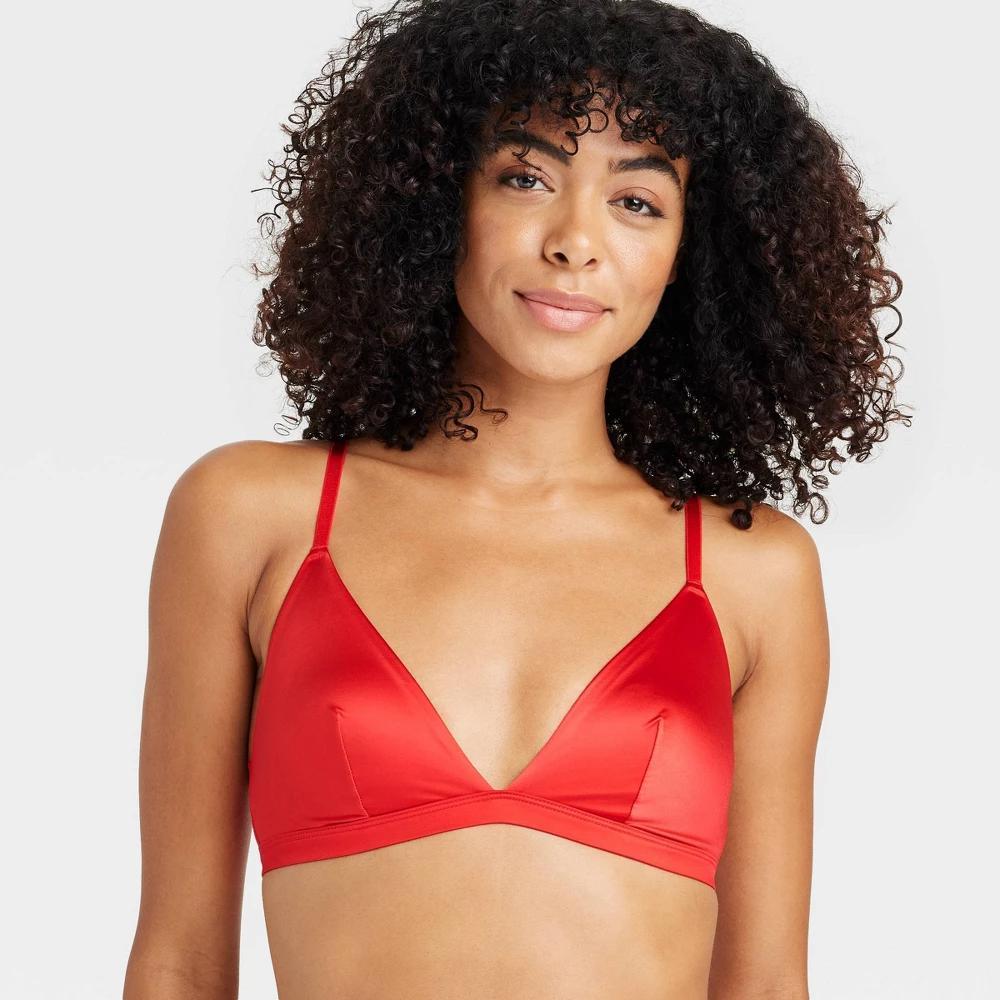 Womens Satin Unlined Triangle Bralette - Auden Red M Product Image