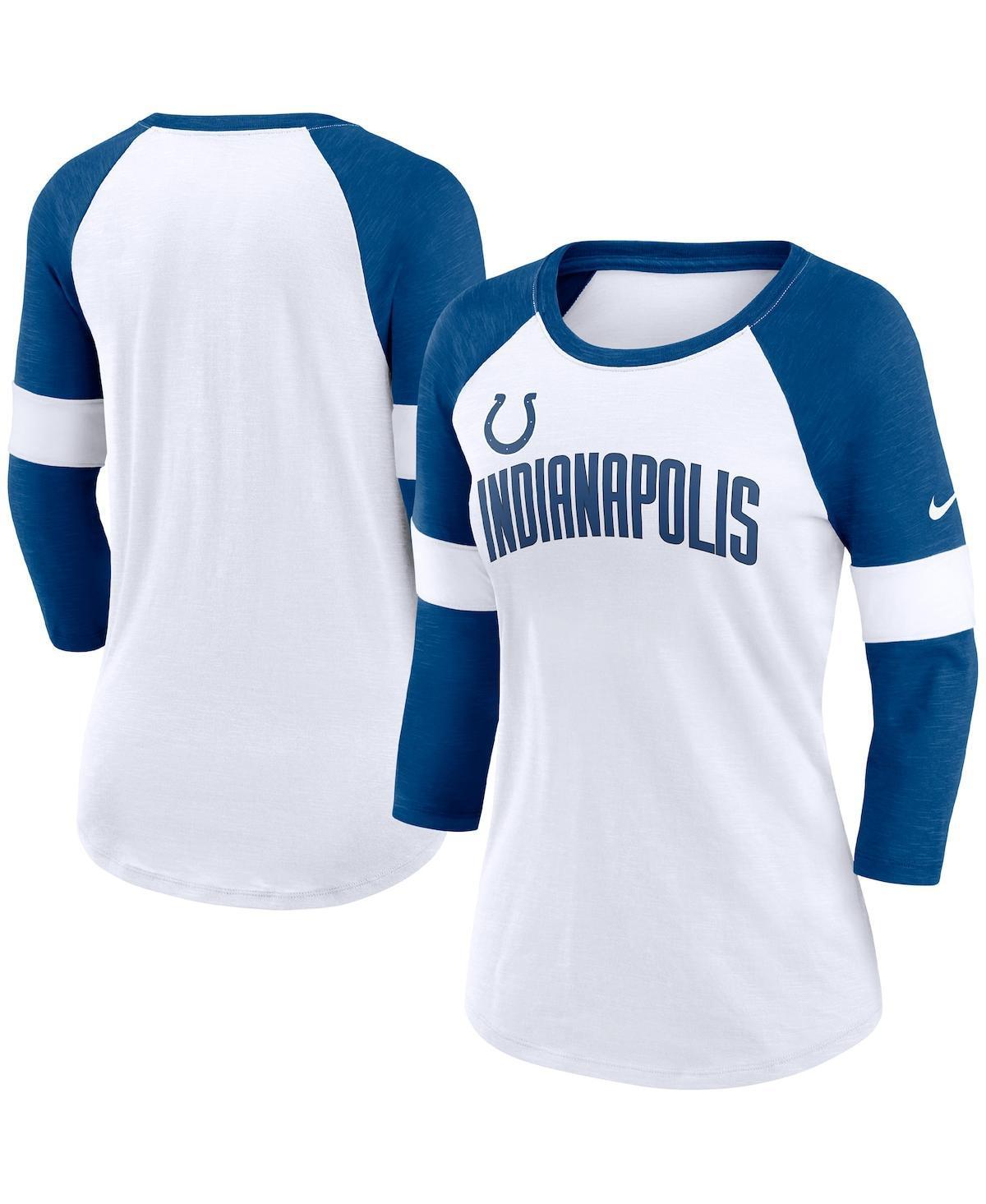 Womens Nike Indianapolis Colts White, Heathered Royal Football Pride Slub 3/4 Raglan Sleeve T-shirt - White Product Image