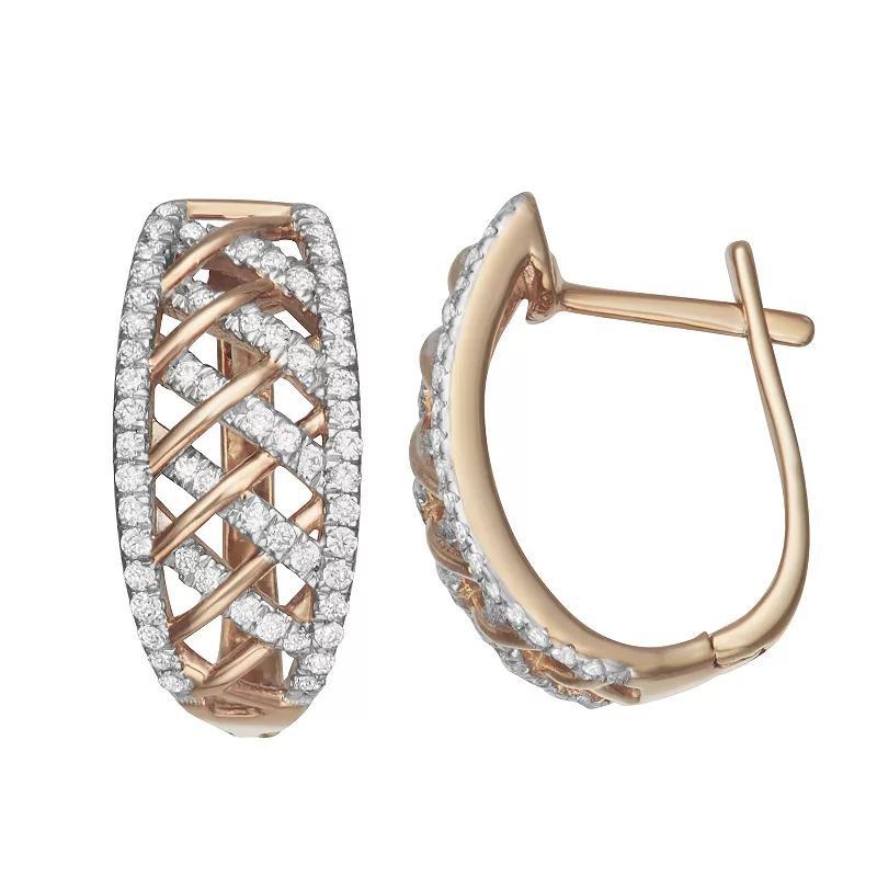 HDI Rose Gold Over Silver 1/2 Carat T.W. Diamond Hoop Earrings, Womens, Pink Tone Product Image