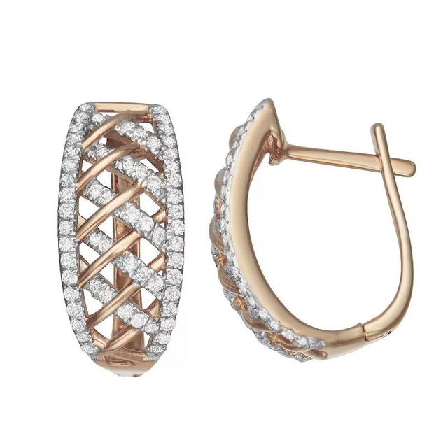 HDI Rose Gold Over Silver 1/2 Carat T.W. Diamond Hoop Earrings, Womens, Pink Tone Product Image