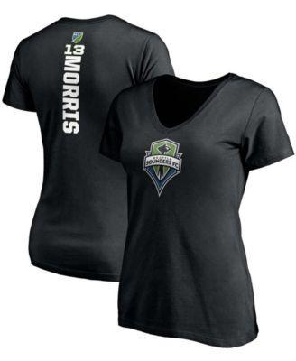 Women's Jordan Morris Black Seattle Sounders FC Playmaker Name and Number V-Neck T-shirt Product Image