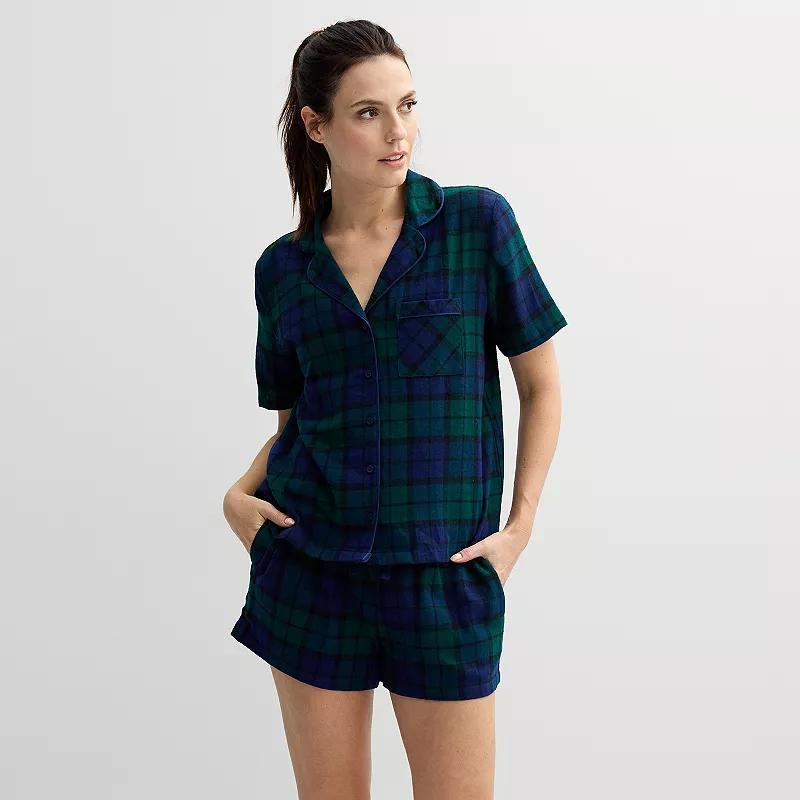 Womens Sonoma Goods For Life Short Sleeve Flannel Pajama Top & Pajama Shorts Set Product Image