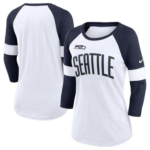 Womens Nike Seattle Seahawks /Heathered College Navy Football Pride Slub 3/4 Raglan Sleeve T-Shirt Product Image