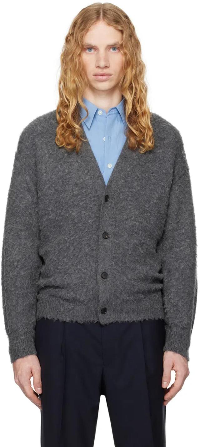 AURALEE Gray Brushed Wool Cashmere Silk Cardigan Product Image