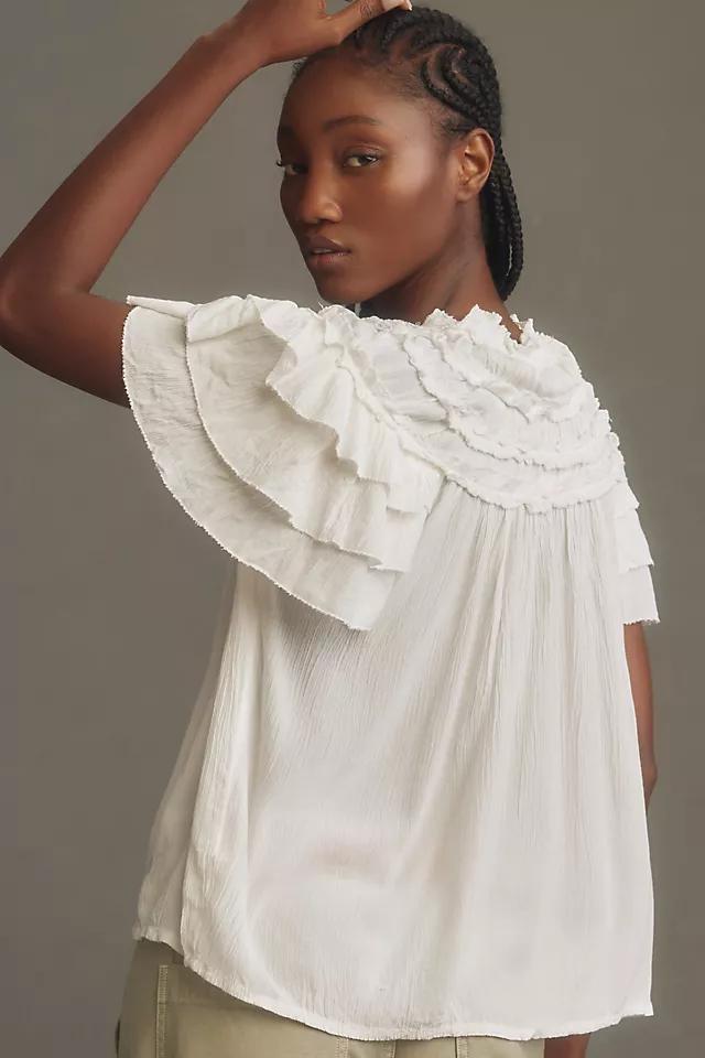 Maeve Short-Sleeve Ruffle Yoke Blouse Product Image