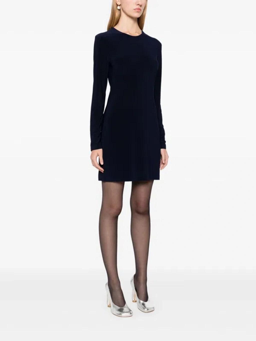 NORMA KAMALI Crew-neck Long-sleeve Mini Dress In Blue Product Image