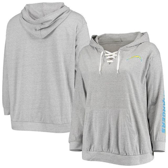 Womens Fanatics Branded Heathered Gray Los Angeles Chargers Plus Size Lace-Up Pullover Hoodie Product Image