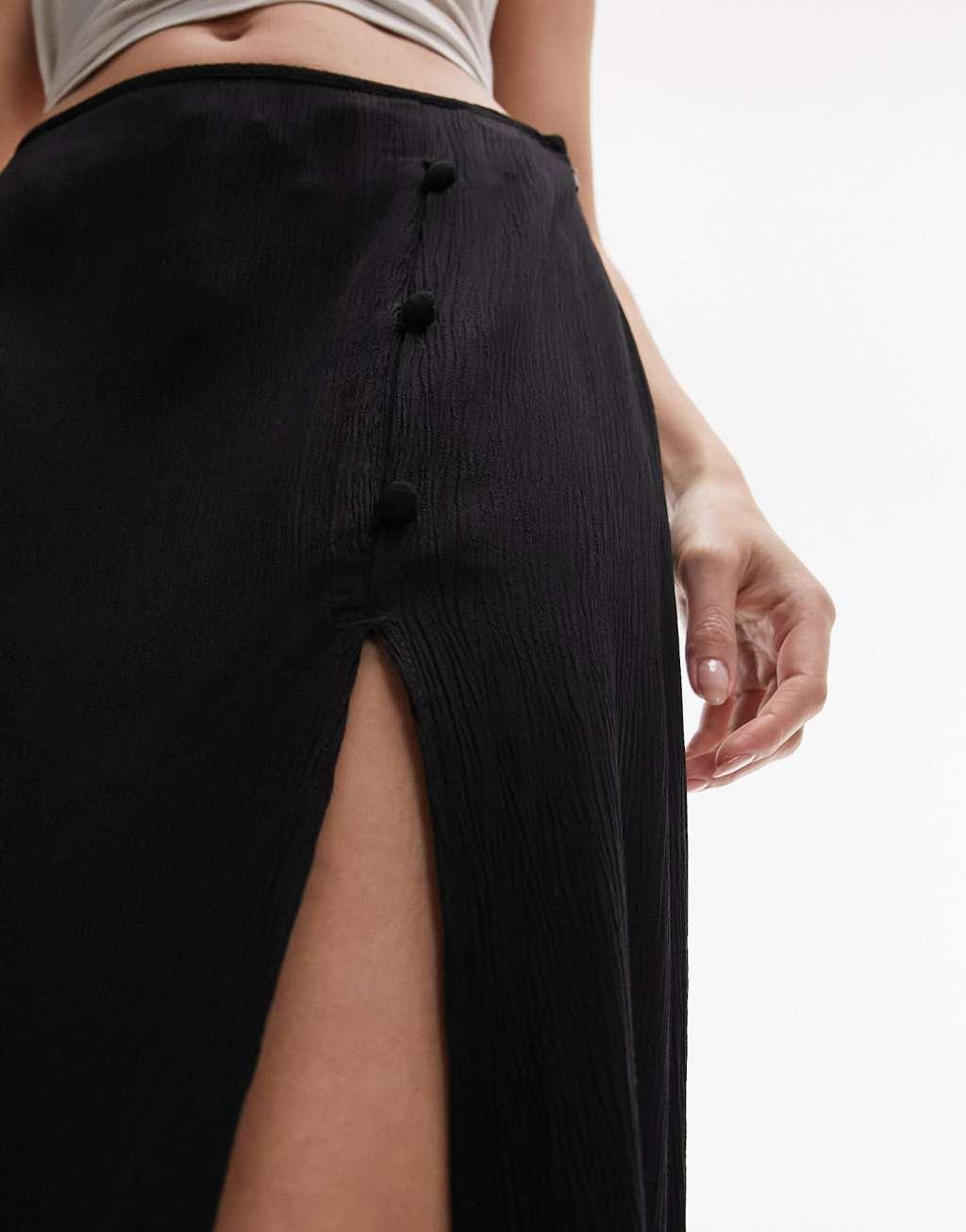 Topshop button slit midi skirt in black Product Image